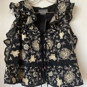 Anthropologie Black and Cream Floral Blouse